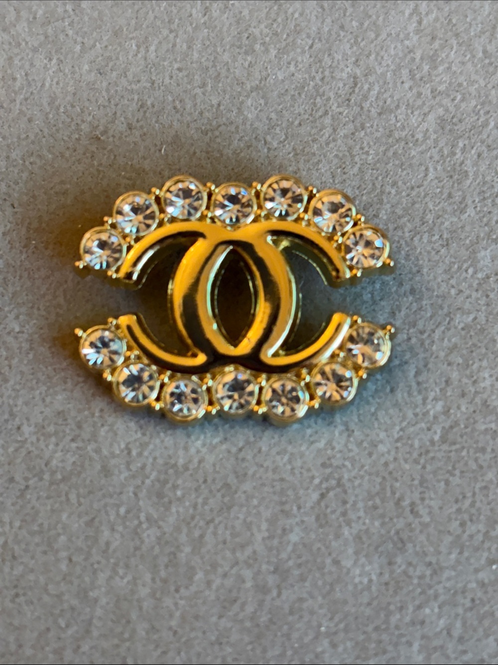 Gold Crystal Double-C Logo Pin Brooch